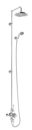 Avon Thermostatic Exposed Shower Valve Dual Outlet,Extended Rigid Riser, Swivel Shower Arm, Handset & Holder with Hose with Rose-with White accent and 6" Rose