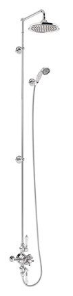 Avon Thermostatic Exposed Shower Valve Dual Outlet,Extended Rigid Riser, Swivel Shower Arm, Handset & Holder with Hose with Rose-with White accent and 9" Rose