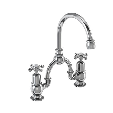 Claremont 2 Tap Hole Arch Mixer with Curved Spout (200mm centres) Full turn with White accent