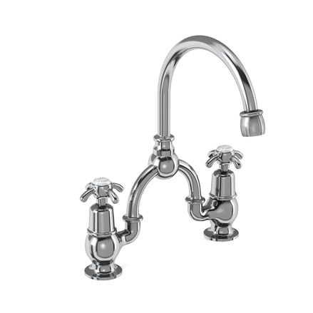 Anglesey 2 Tap Hole Arch Mixer with Curved Spout (200mm centres) AN27-Full turn with White accent