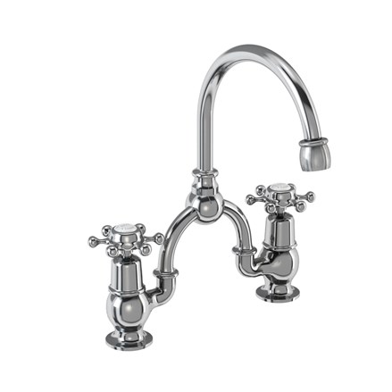 Birkenhead 2 Tap Hole Arch Mixer with Curved Spout (200mm centres) BI27-with White accent