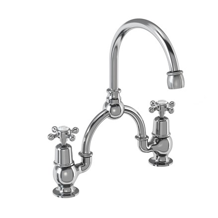 Claremont 2 Tap hole Arch Mixer with Curved Spout (230mm centres)CL2-Full turn with White accent
