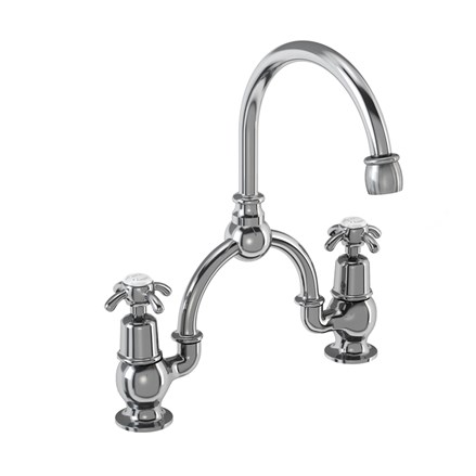 Anglesey 2 Tap Hole Arch Mixer with Curved Spout (230mm centres) AN28-Full turn with White accent