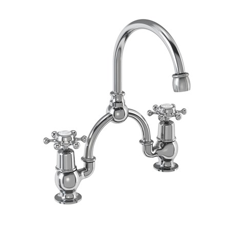 Birkenhead 2 Tap Hole Arch Mixer with Curved Spout (230mm centres) BI28-with White accent