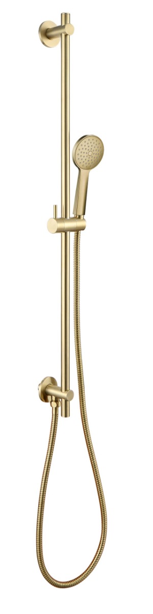 VOS Slide Rail with Round Shower Handle and Hose Brushed Brass