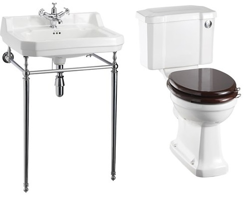 Basin with Chrome Washstand & Close Couple Toilet with Cistern B5+T23ACHR+P5+C4