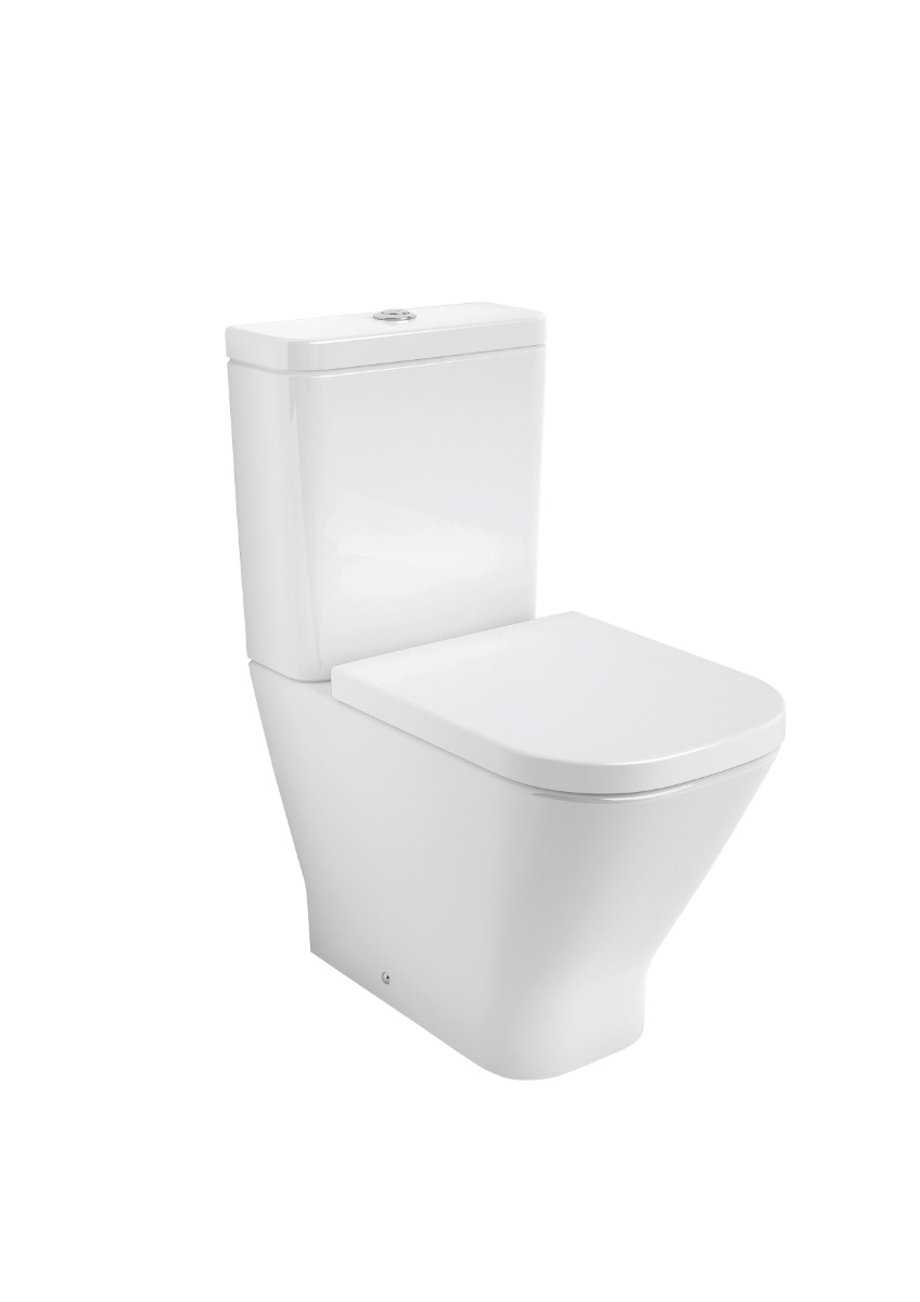 Compact back to wall vitreous china Rimless close-coupled WC with dual outlet