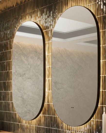 Arcane Curve Illuminated Frame Bathroom Mirror 70 X 50cm - Black