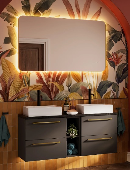 Arcane Curve Illuminated Frame Bathroom Mirror 70 X 120cm - Brushed Brass