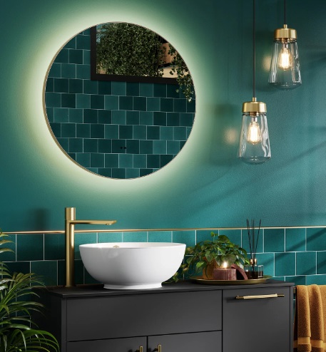 Arcane Round Illuminated Frame Bathroom Mirror 60cm - Black