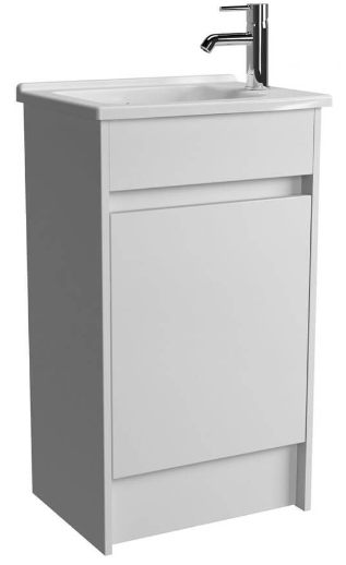 Vitra S50 Compact Floorstanding Washbasin Unit + Basin; 1 Door; 500mm Wide; White Gloss