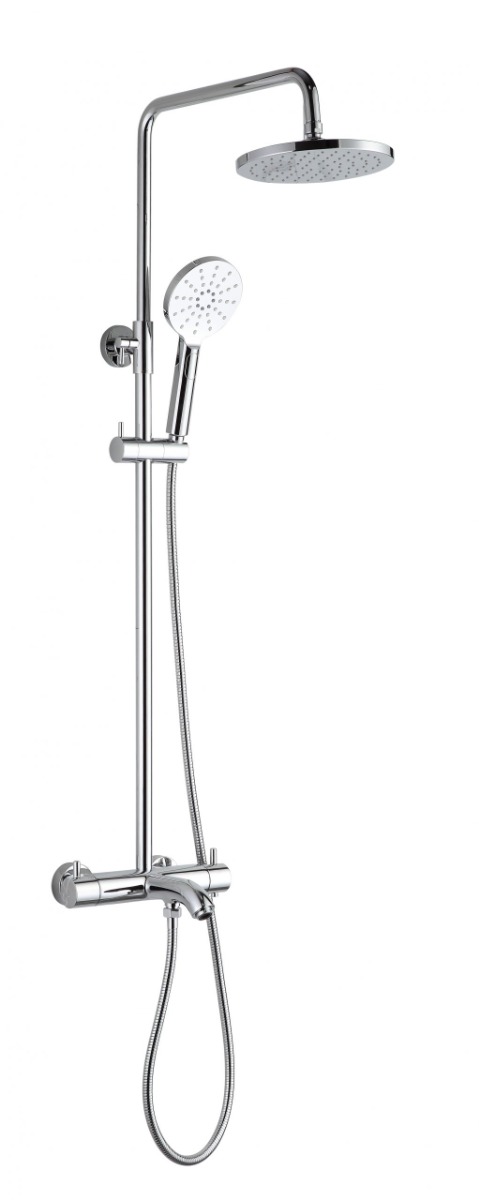 Florence Thermostatic Shower Pole, Adjustable with Overhead Shower, Hand Shower and Bath Spout