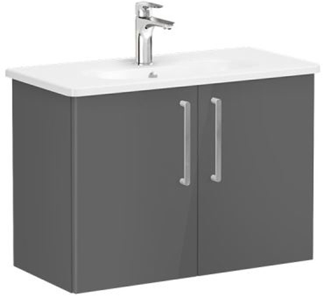 Vitra Root Flat Washbasin Unit with doors, compact, 80cm High Gloss Anthracite