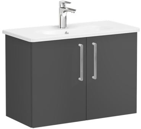 Vitra Root Flat Washbasin Unit with doors, compact, 80cm Matt Storm Grey