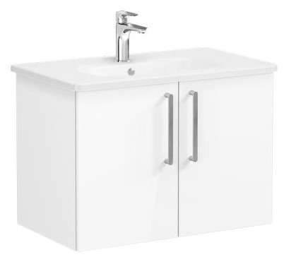 Root Flat Washbasin Unit 80cm, High Gloss White, with doors