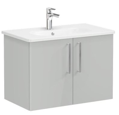 Root Flat Washbasin Unit 80cm, High Gloss Pearl Grey, with doors