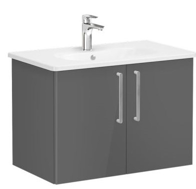 Root Flat Washbasin Unit 80cm, High Gloss Anthracite, with doors