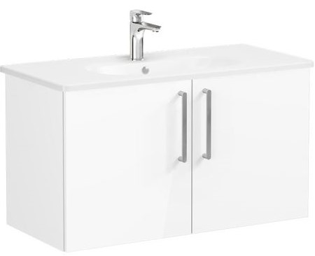 Root Flat Washbasin Unit 100cm, High Gloss White, with doors