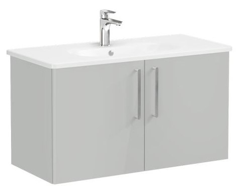 Root Flat Washbasin Unit 100cm, High Gloss Pearl Grey, with doors