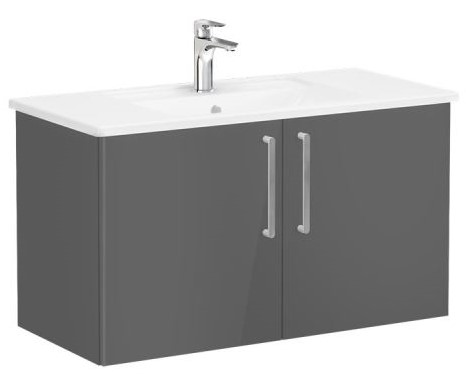 Root Flat Washbasin Unit 100cm, High Gloss Anthracite, with doors