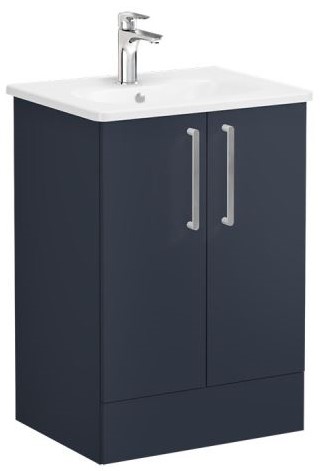 Root Flat Washbasin Unit 60cm, Matt Dark Blue, with doors ,floor-standing