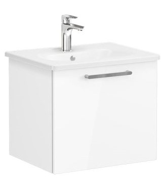 Root Flat Washbasin Unit 60cm, High Gloss White, with drawer
