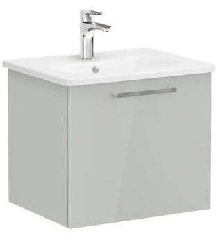 Root Flat Washbasin Unit 60cm,High Gloss Pearl Grey, with drawer