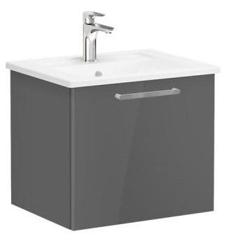 Root Flat Washbasin Unit 60cm, High Gloss Anthracite, with drawer