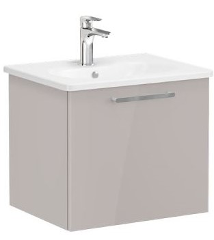 Root Flat Washbasin Unit 60cm, High Gloss Sahara Beige, with drawer