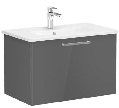 Root Flat Washbasin Unit 80cm, High Gloss Anthracite, with drawer
