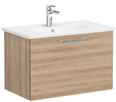 Root Flat Washbasin Unit 80cm, Natural Oak, with drawer