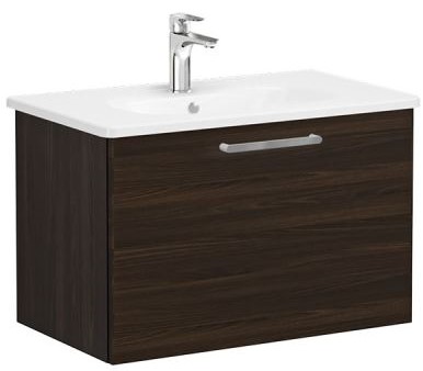 Root Flat Washbasin Unit 80cm, Walnut, with drawer