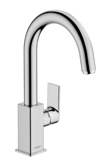 Vernis Shape Single lever basin mixer with swivel spout and pop-up waste set - Chrome