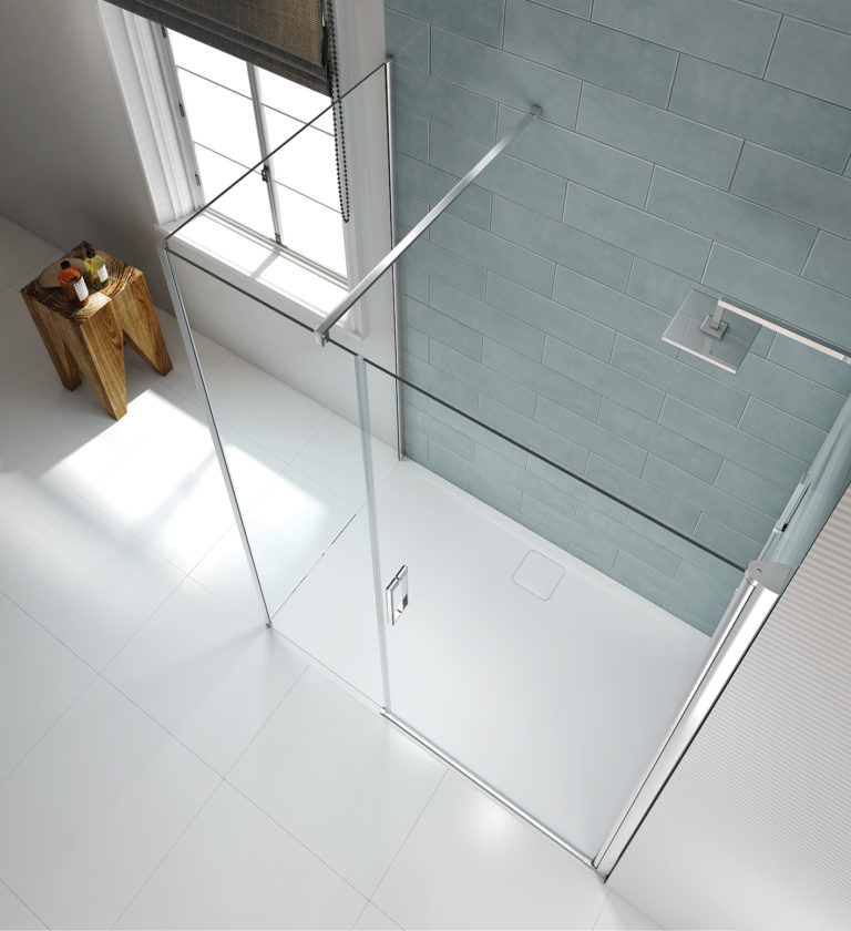 Pivot Shower Door And Inline Panel With Mstone Tray-1200