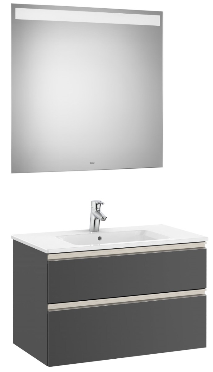 Roca - Pack (base unit with two drawers, central basin and LED mirror)-ANTHRACITE GREY