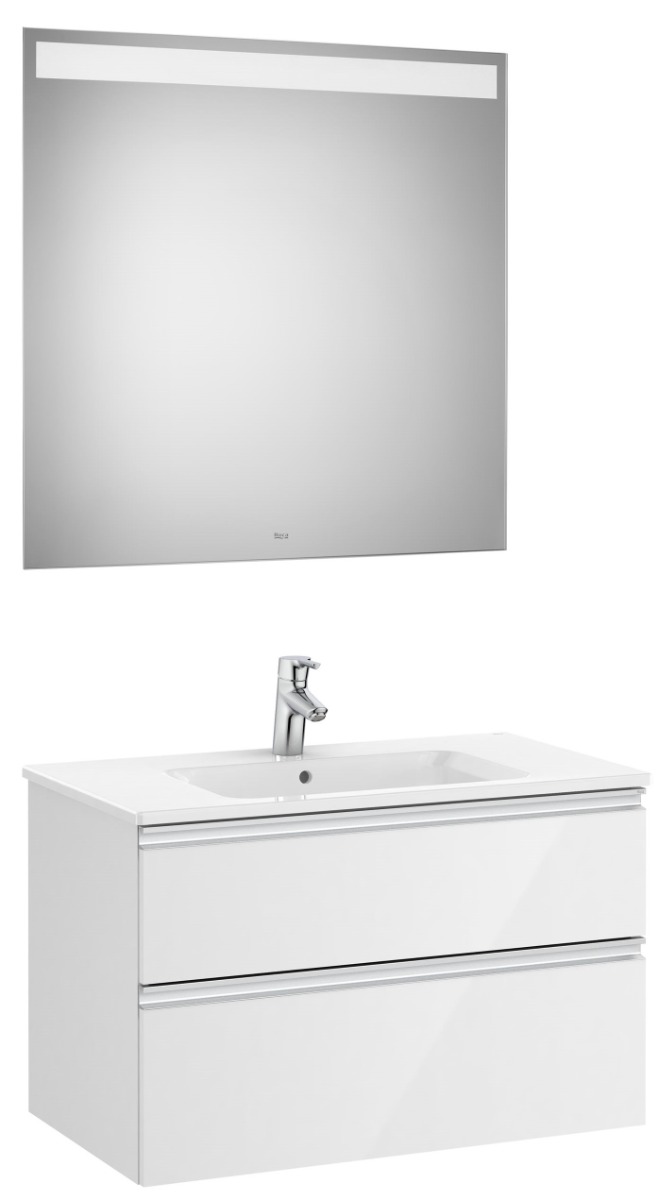 Pack (base unit with two drawers, central basin and LED mirror)-GLOSS WHITE
