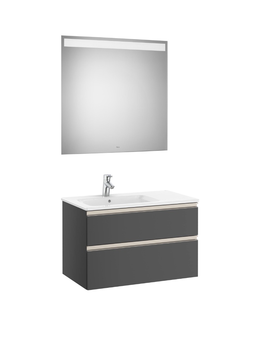 Roca - Pack (base unit with two drawers, left hand basin and LED mirror)-ANTHRACITE GREY