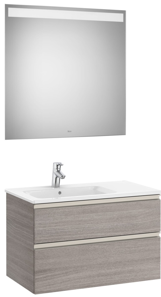 Pack (base unit with two drawers, left hand basin and LED mirror)-CITY OAK