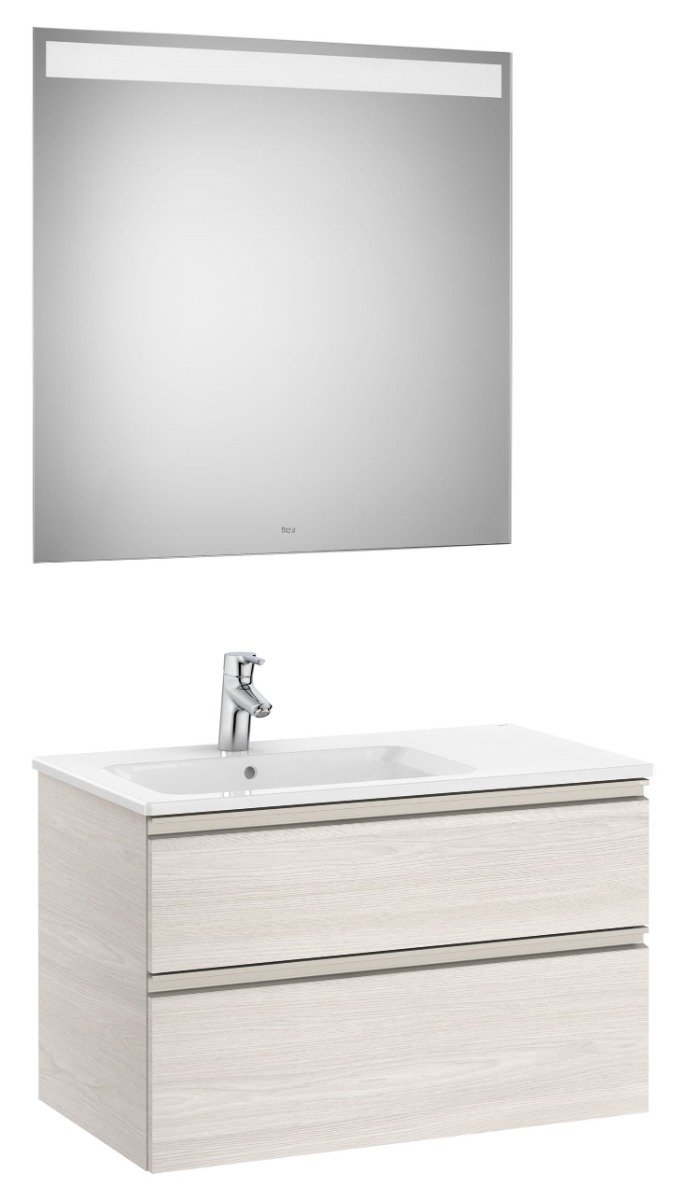 Pack (base unit with two drawers, left hand basin and LED mirror)-NORDIC ASH