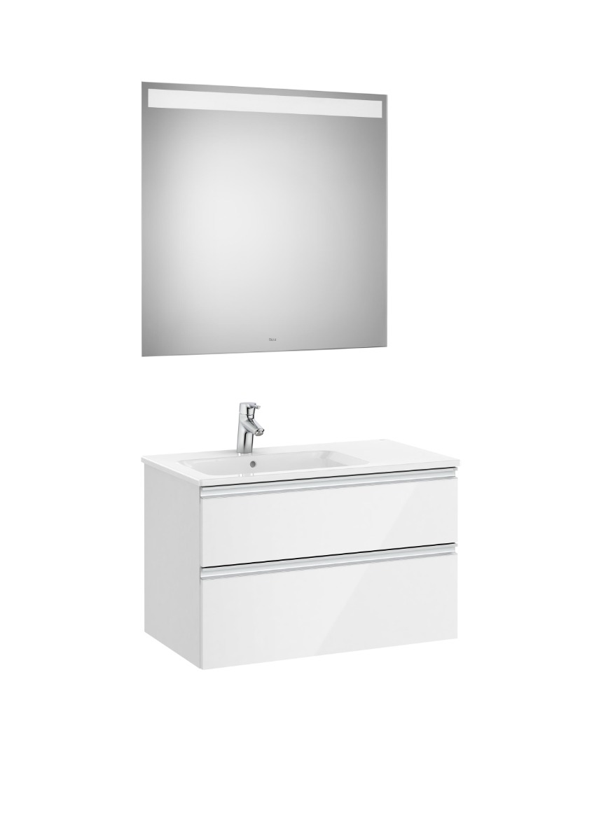 Pack (base unit with two drawers, left hand basin and LED mirror)-GLOSS WHITE