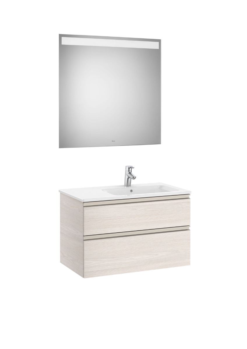 Pack (base unit with two drawers, right hand basin and LED mirror)-NORDIC ASH