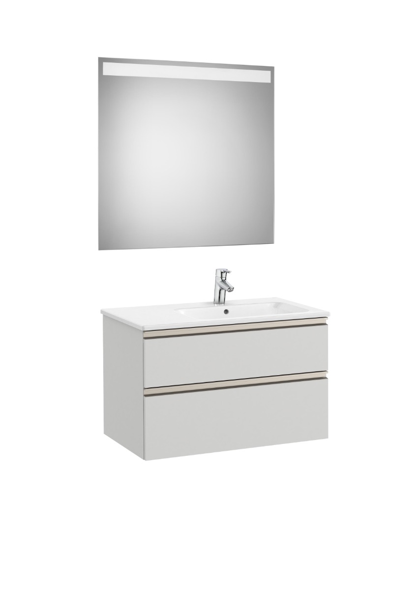 Pack (base unit with two drawers, right hand basin and LED mirror)-ARCTIC GREY