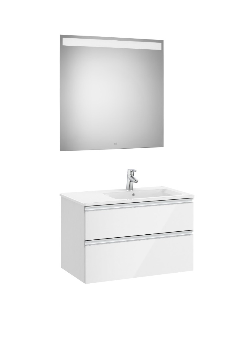 Pack (base unit with two drawers, right hand basin and LED mirror)- GLOSS WHITE