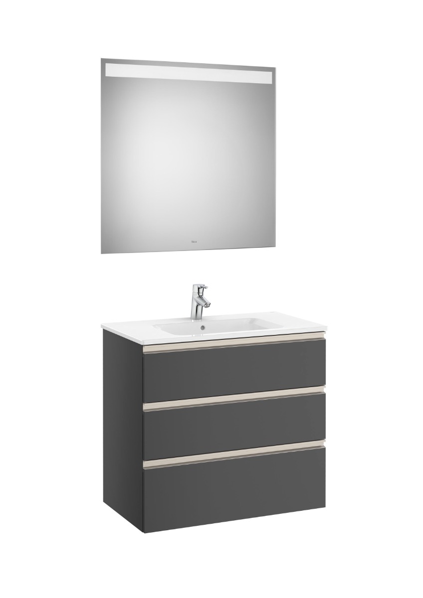 Pack (base unit with three drawers, central basin and LED mirror)-ANTHRACITE GREY
