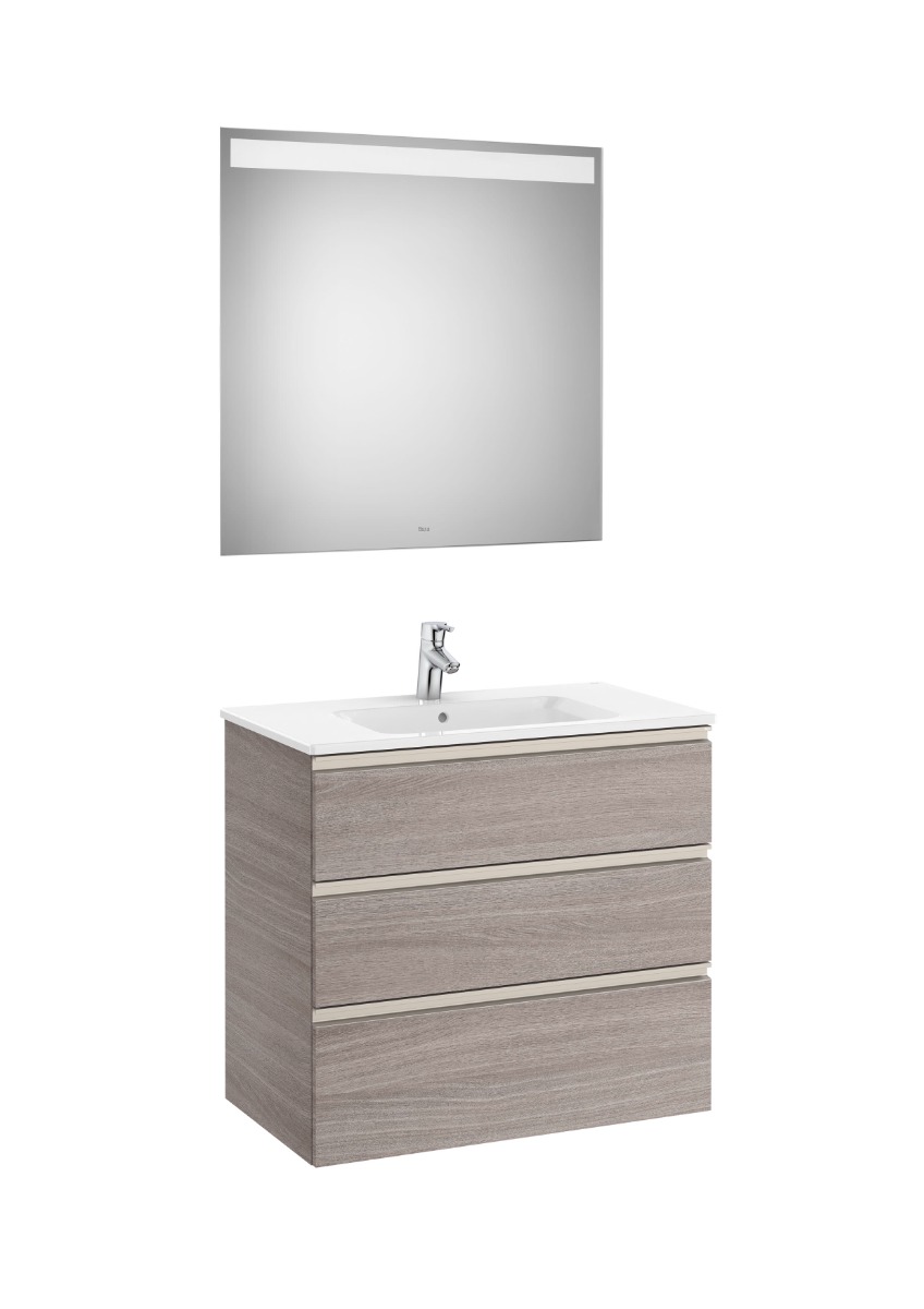 Pack (base unit with three drawers, central basin and LED mirror)-CITY OAK