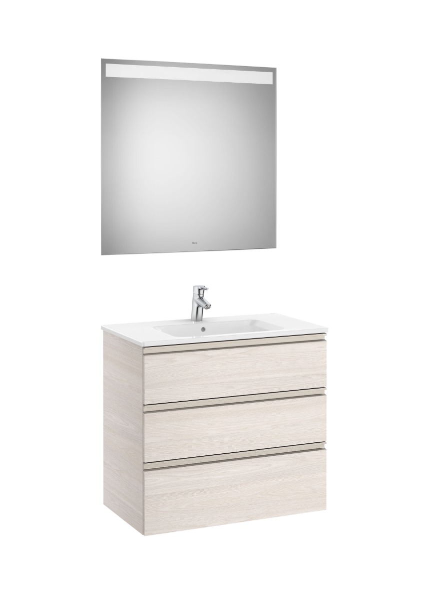 Pack (base unit with three drawers, central basin and LED mirror)-NORDIC ASH