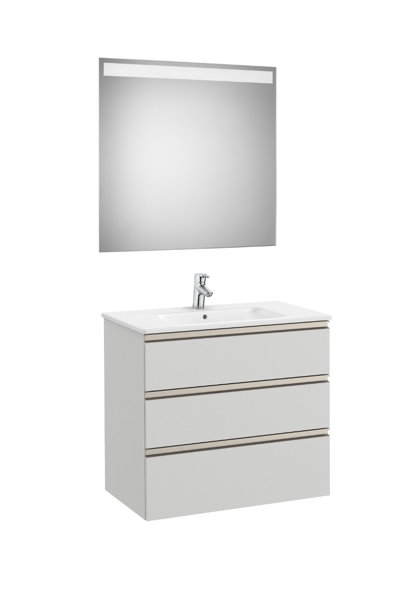 Pack (base unit with three drawers, central basin and LED mirror)-ARCTIC GREY