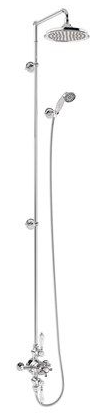 Avon Thermostatic Exposed Shower Valve Dual Outlet,Extended Rigid Riser, Swivel Shower Arm, Handset & Holder with Hose with Rose-with White accent and 12" Rose