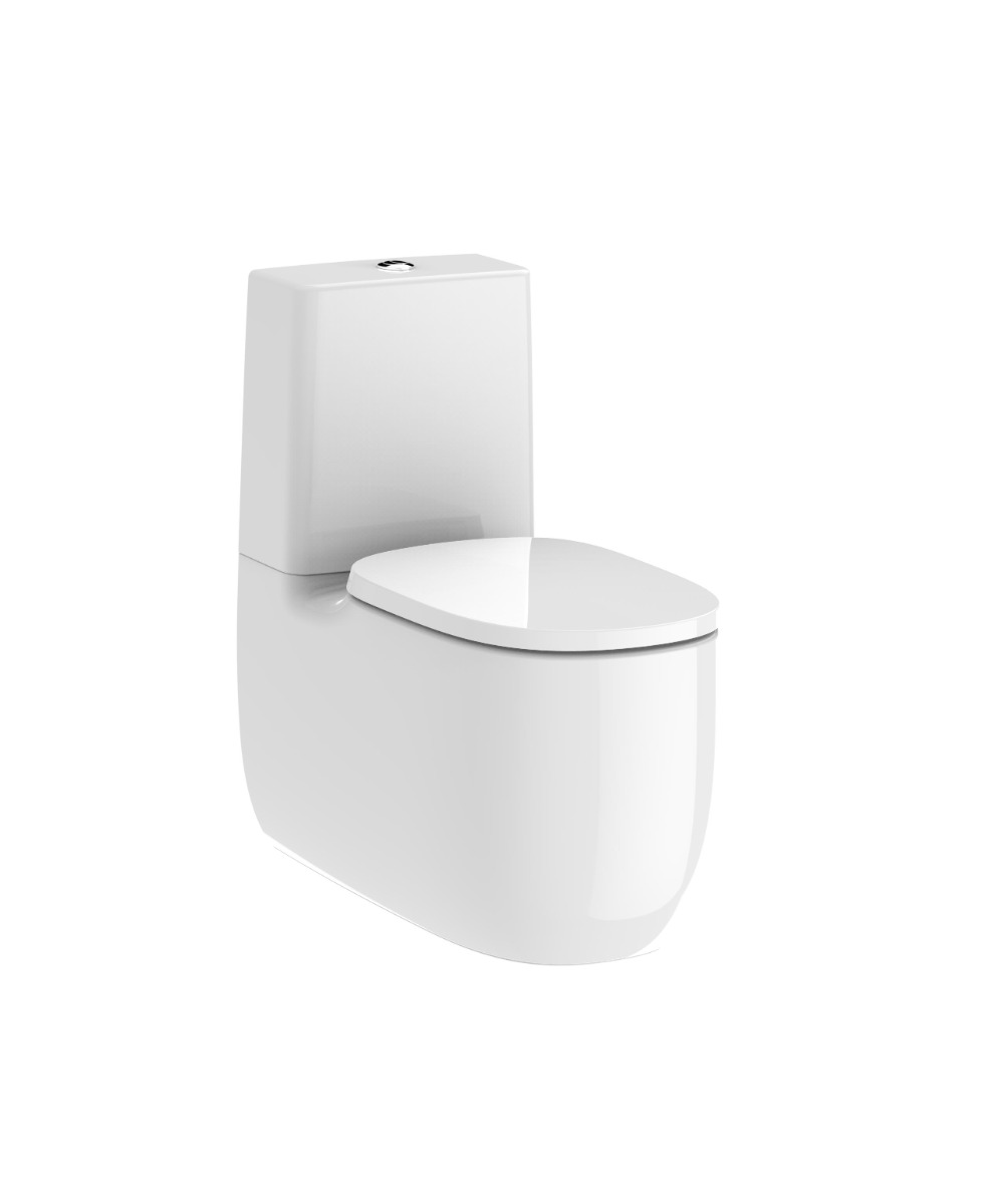 Back to wall vitreous china close-coupled Rimless WC with dual outlet WHITE