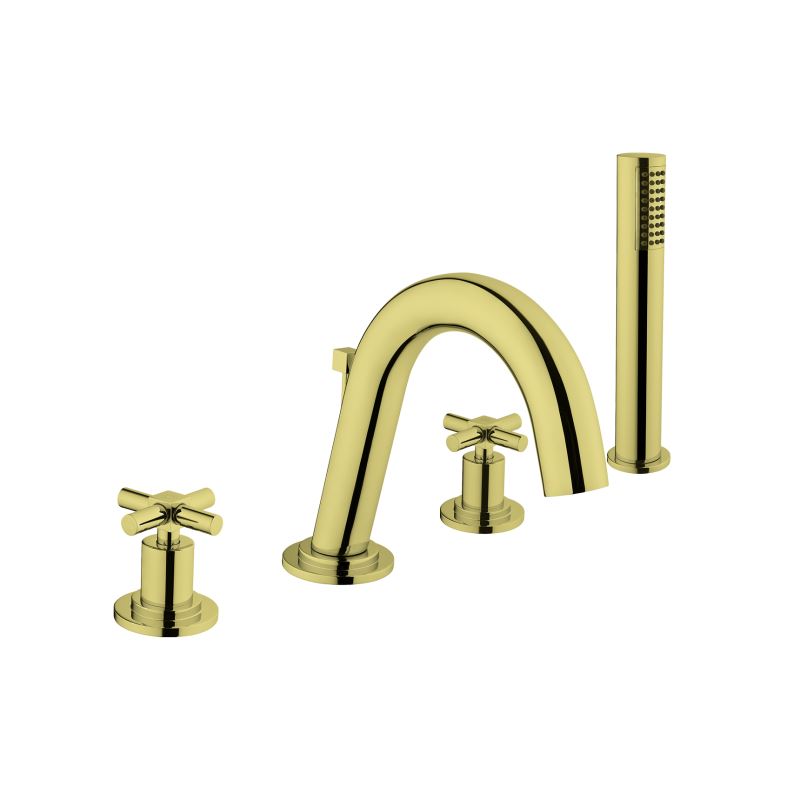 Uno Deck-Mounted Bath Mixer Gold, With Hand Shower, 4 Tap Hole